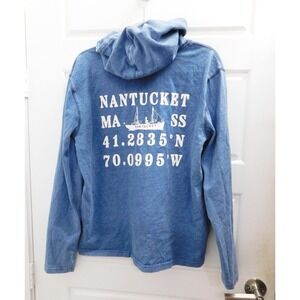 Quaker Marine Supply Nantucket Blue Denim Hoodie Pullover $238rt sz M